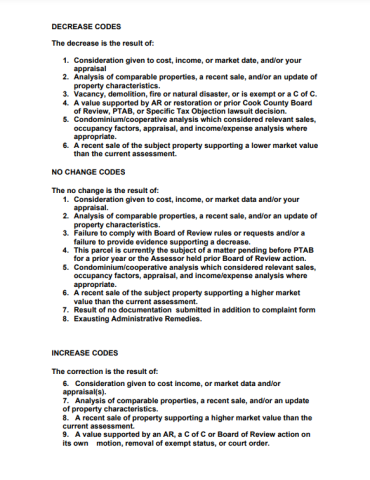 Board of Review Codes
