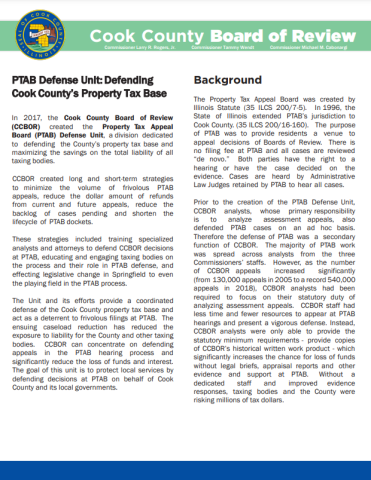Property Tax Appeal Board (PTAB) Defense Unit FY 2019 Report