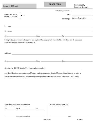 2025 General Affidavit Reset Form