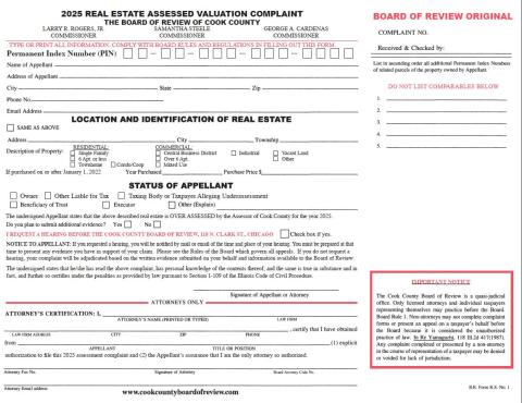 2025 Real Estate Assessed Valuation Complaint Form