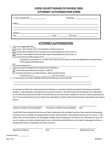 2026 Attorney Authorization Form